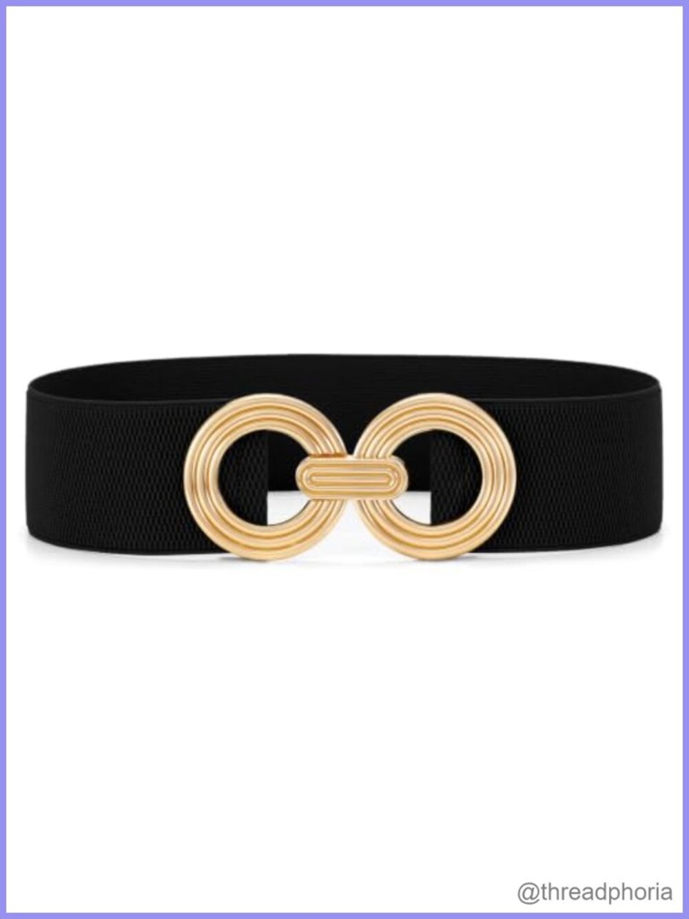 Women Wide Elastic Waist Belt Hollow Out Round Gold Buckle Stretchy Waistband